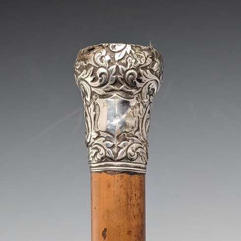 約 1900 年古董馬六甲桿純銀圓柄手杖 90 厘米