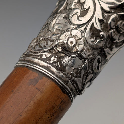 約 1900 年古董馬六甲桿純銀圓柄手杖 90 厘米