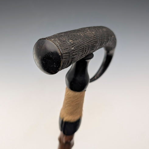 復古麂皮角和腿柄男士手杖棕色桿 91 厘米