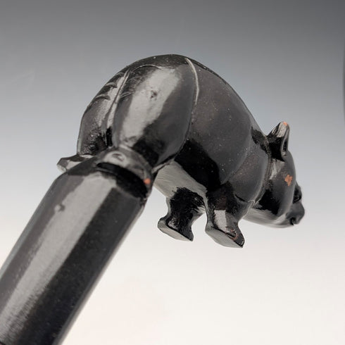 復古粗黑桿犀牛雕刻手柄手杖 83 厘米