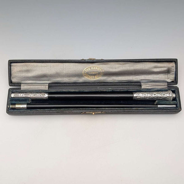 1917 British antique pure silver decorated conductor baton Ebenezer Newman with case