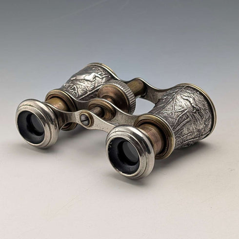 1900年頃 アンティーク シルバープレート製 ハンティング装飾 オペラグラス 双眼鏡