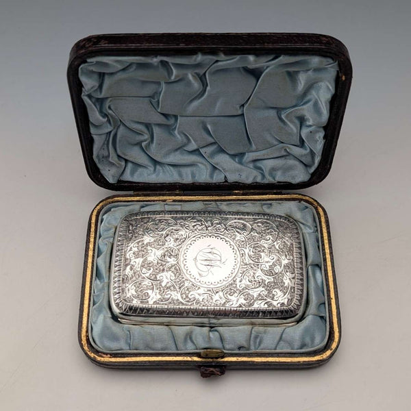 1880 British antique sterling silver cigarette case, 51g, with case, Hilliard & Thomason
