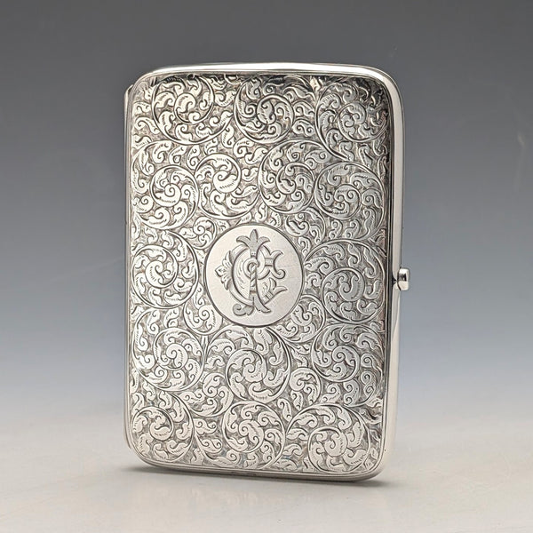 1895 British antique sterling silver double door card case, 123g, Deakin & Francis