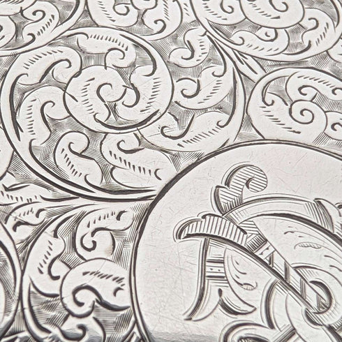 1895 British antique sterling silver double door card case, 123g, Deakin & Francis