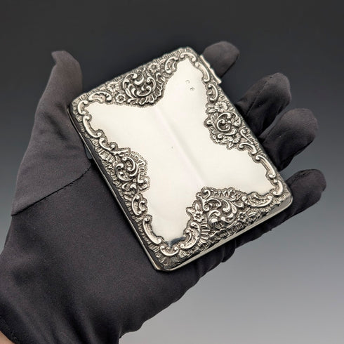 1898 年英國古董浮雕純銀雙門卡片盒,101 克,亨利馬修斯