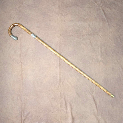 1906 British antique brown shaft, curved handle, pure silver decoration, walking stick, 80cm