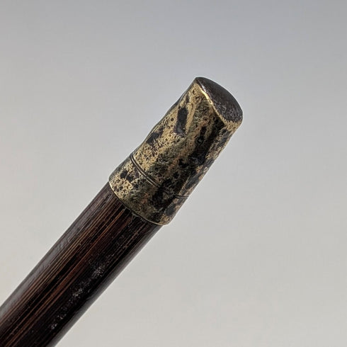 Circa 1930 British vintage brown shaft, curved handle, sterling silver decoration, walking stick, 89cm