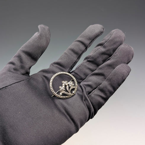 ヴィンテージ 純銀製 マーカサイト フローラル装飾 丸型ブローチ