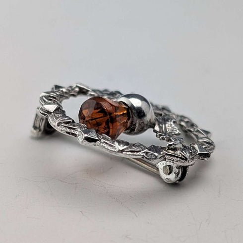 Vintage British sterling silver amber stone round brooch, Ward Brothers