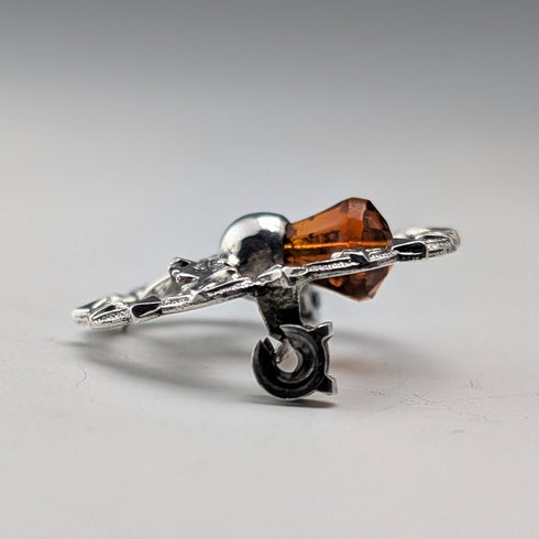 英国ヴィンテージ 純銀製 アンバーストーン 丸型ブローチ Ward Brothers