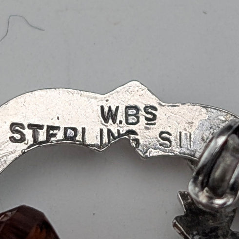 英国ヴィンテージ 純銀製 アンバーストーン 丸型ブローチ Ward Brothers