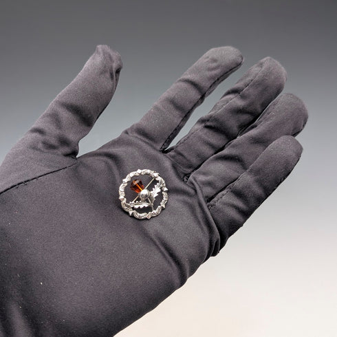 英国ヴィンテージ 純銀製 アンバーストーン 丸型ブローチ Ward Brothers