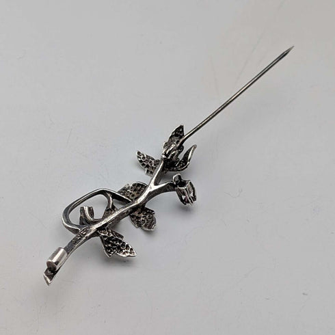 Vintage Silver Floral Decorated Purple Stone Twig Brooch