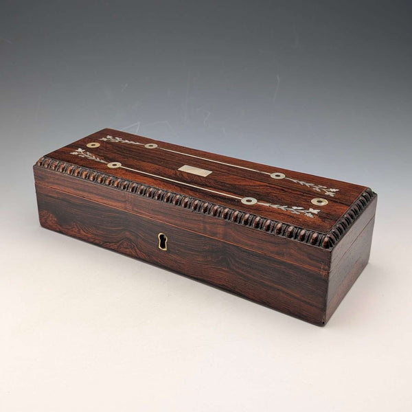 Early 20th century antique white mother-of-pearl inlaid wooden glove box