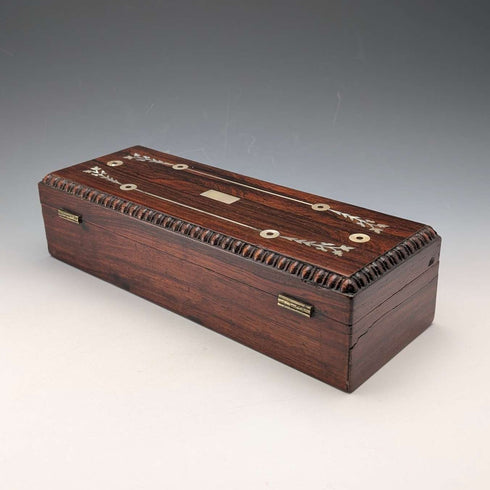 Early 20th century antique white mother-of-pearl inlaid wooden glove box