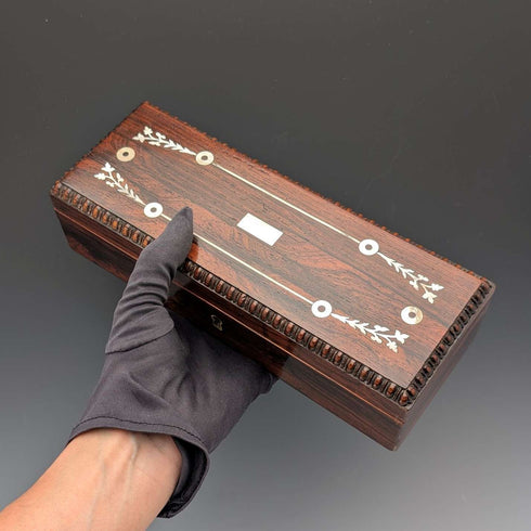 Early 20th century antique white mother-of-pearl inlaid wooden glove box