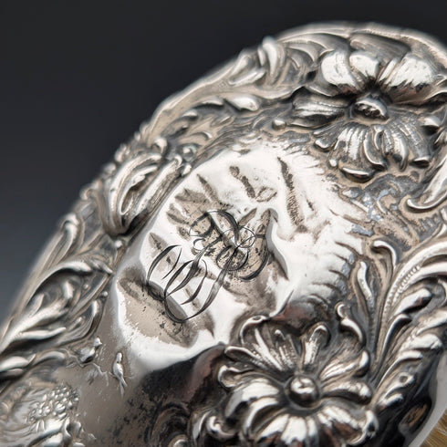 1900年頃 米国アンティーク 純銀アール・ヌーヴォー装飾 ヘアブラシ&ハンドミラー Foster&Bailey