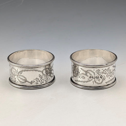 1905 British antique sterling silver napkin rings, pair, 42g, Martin & Hall, case included