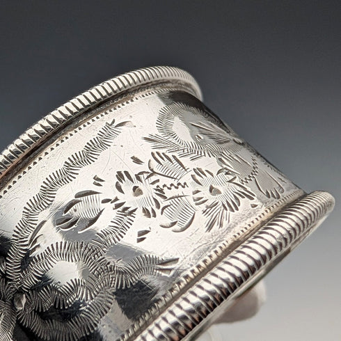 1905 British antique sterling silver napkin rings, pair, 42g, Martin & Hall, case included