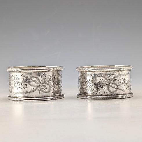 1905 British antique sterling silver napkin rings, pair, 42g, Martin & Hall, case included