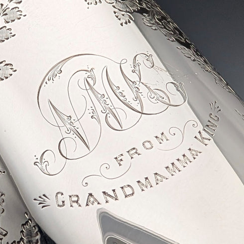 1906年 英国アンティーク 純銀製 花鳥装飾 マグカップ 187g George Edward&Sons