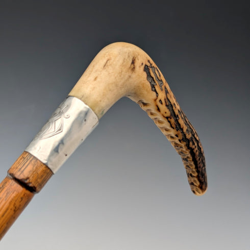 1906 年英國古董棕褐色軸鹿角離合器手柄手杖 80 厘米