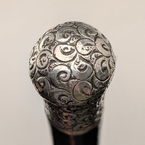 1910 年英國古董黑軸純銀圓柄手杖 84 厘米