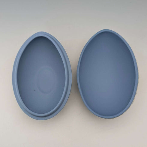 British vintage Wedgwood Jasperware egg-shaped box for small items, pale blue