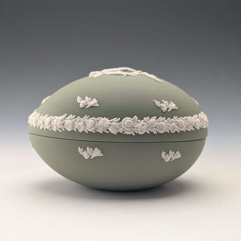 British Vintage Wedgwood Jasperware Egg-Shaped Trinket Box, Green
