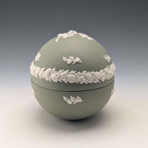 British Vintage Wedgwood Jasperware Egg-Shaped Trinket Box, Green