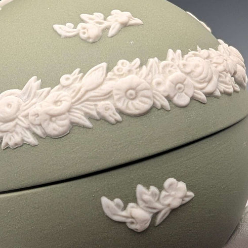 British Vintage Wedgwood Jasperware Egg-Shaped Trinket Box, Green