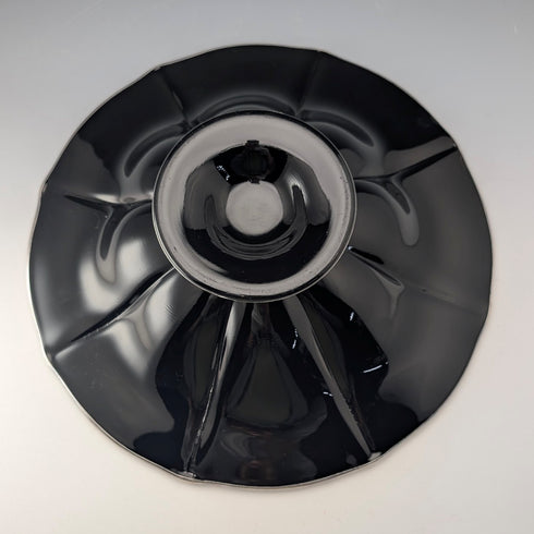 米国アンティーク エボニーガラス シルバーオーバーレイ 脚付きボウル 直径28cm