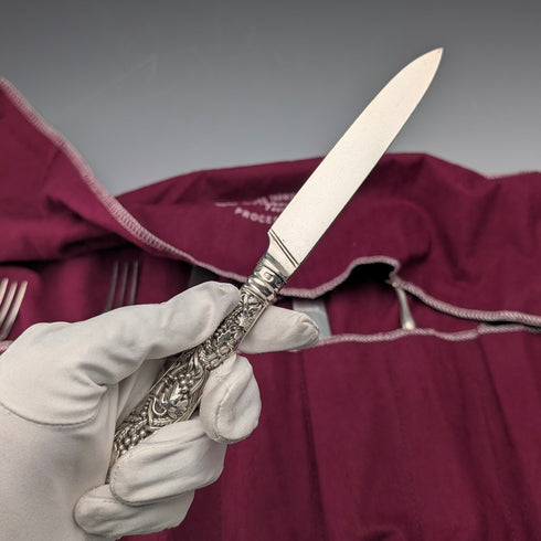 初期ビクトリアン 英国アンティーク 純銀ハンドル デザートカトラリー5ペア Aaron Hadfield