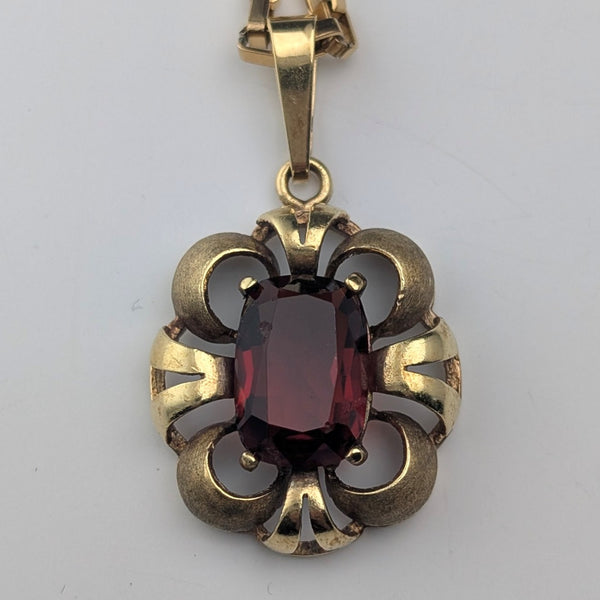 復古鍍金紅石吊墜配項鍊