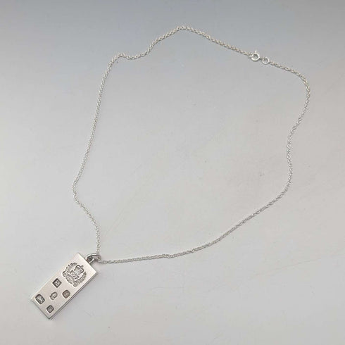 1977 British pure silver Jubilee ingot pendant, 20.1g, with pure silver necklace, RJ