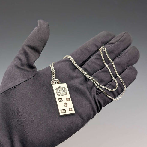 1977 British pure silver Jubilee ingot pendant, 20.1g, with pure silver necklace, RJ