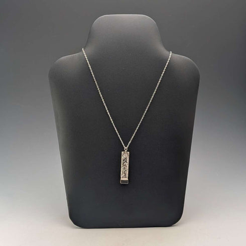1902 British antique floral decorated sterling silver whistle by William Manton, with chain