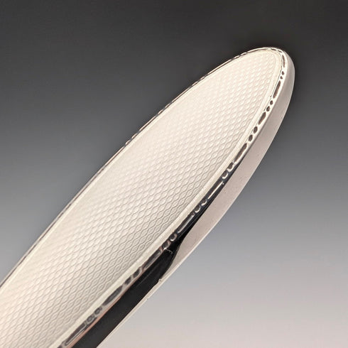 1947 British vintage pure silver guilloche enamel flower and bird decoration hand mirror by Henry Clifford Davis