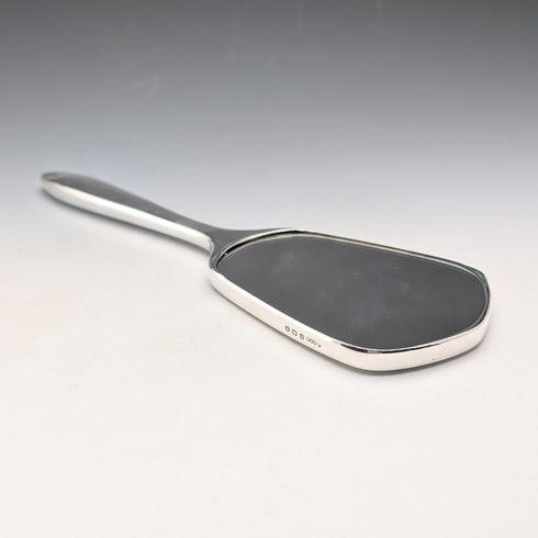 1947 British vintage pure silver guilloche enamel flower and bird decoration hand mirror by Henry Clifford Davis