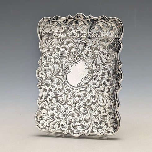 1849年 英国アンティーク スクロール彫刻 純銀製カードケース 71g Taylor&Perry