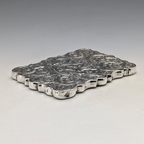 1849年 英国アンティーク スクロール彫刻 純銀製カードケース 71g Taylor&Perry