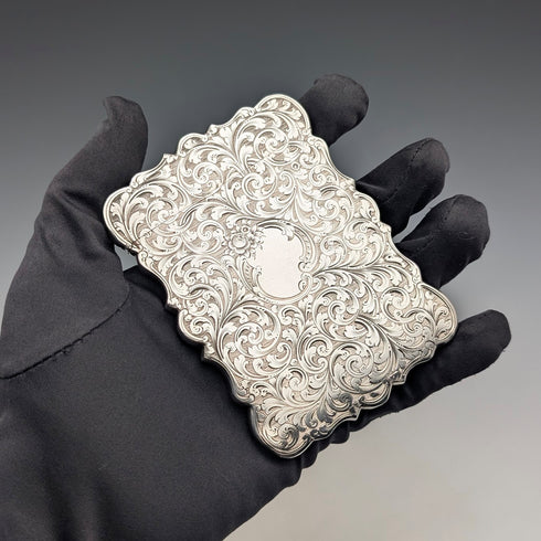 1849年 英国アンティーク スクロール彫刻 純銀製カードケース 71g Taylor&Perry