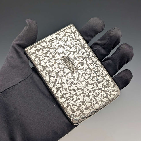 1897 British antique sterling silver sliding card case 80g Henry Williamson