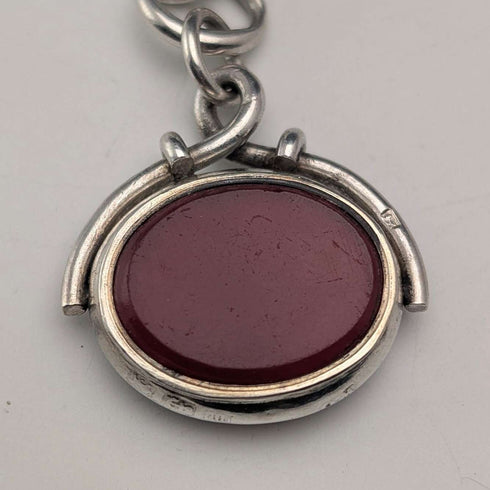 Circa 1919 British antique sterling silver Albert chain, 61g, sterling silver base, two-tone rotating fob
