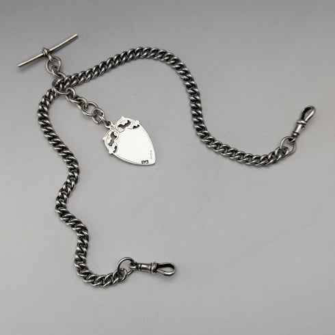 1929 British Vintage Sterling Silver Double Albert Chain 56g Gold Plated Sterling Silver Medal Fob