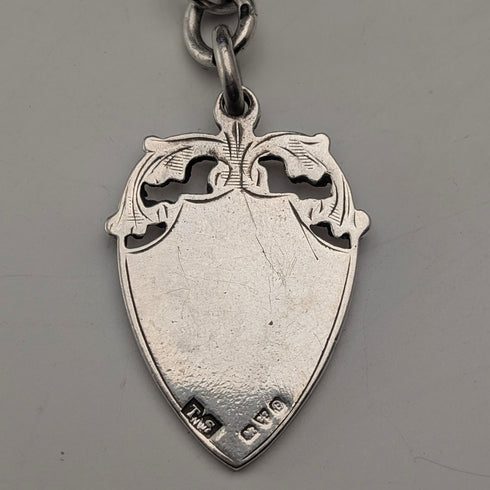 1929 British Vintage Sterling Silver Double Albert Chain 56g Gold Plated Sterling Silver Medal Fob
