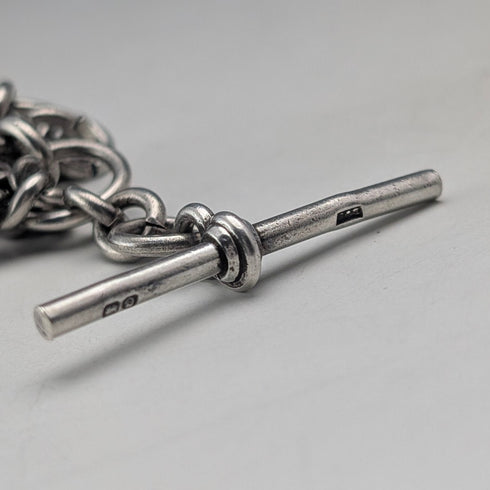 1929 British Vintage Sterling Silver Double Albert Chain 56g Gold Plated Sterling Silver Medal Fob