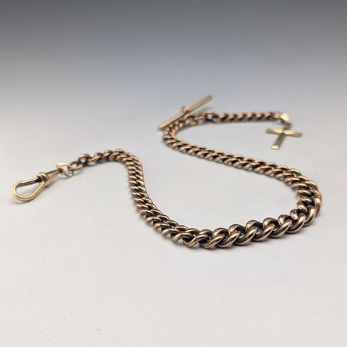 古董金色阿爾伯特鏈十字架錶鍊