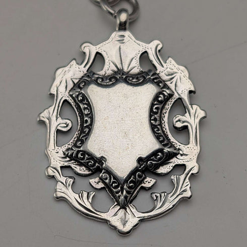 Circa 1900 British antique sterling silver Albert chain, 53g, sterling silver large medal fob